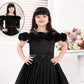 Black Girls’ Floral-Appliqué Gown with Detachable Sleeves