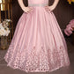 Pink Girls’ Floral-Appliqué Gown with Detachable Sleeves