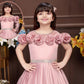 Pink Girls’ Floral-Appliqué Gown with Detachable Sleeves