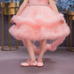 Peach Girls’ Hi-Low Net Ruffle Gown with Shoulder Bow