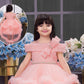 Peach Girls’ Hi-Low Net Ruffle Gown with Shoulder Bow
