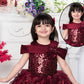 Maroon Girls’ Sequin Bodice Party Dress with Textured Petal Skirt