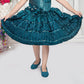 Teal Blue Cold-Shoulder Sequined Party Dress