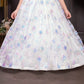 Sky White Pastel Floral Gown with Shoulder Bow Detail