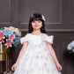 Sky White Pastel Floral Gown with Shoulder Bow Detail