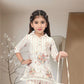 Cream & Coral Girls’ Floral Striped Kurti-Plazo Set with Tassel Detailing