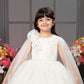 White Embellished Cape Gown with 3D Flower Shoulder