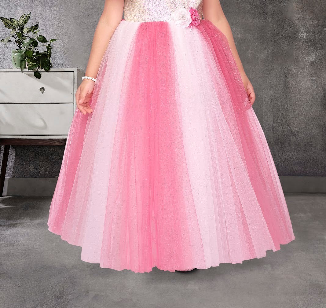 Pink Ombre One-Shoulder Gown with Flared Net Skirt