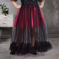 Black & Wine Tulle Gown with Puff Sleeves and Sequin Bow