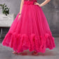 Rani Pink Net Gown with Sequin Bodice & Floral Waist Belt
