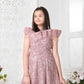 Blush Pink Girls’ Sequined Geometric Gown with Layered Shoulder Detail