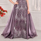 Mauve Girls’ Gown with Metallic Leaf Embroidery & Satin Cape Overlay