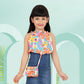 Multicolor Floral Halter Top & Denim Skirt Dress Set with Mini Sling