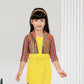 Yellow Belted Dress with Multicolor Striped Jacket