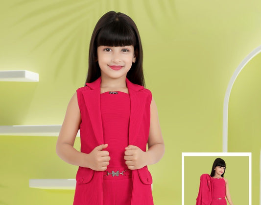 Red Sleeveless Top & Shorts Set with Matching Waistcoat