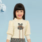 Beige & Black Girls’ Puff-Sleeve Top with Geometric Skirt Set