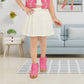 Cream Skirt and Pink Printed Crop Shirt Co-ord Set for Girls