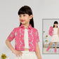 Cream Skirt and Pink Printed Crop Shirt Co-ord Set for Girls