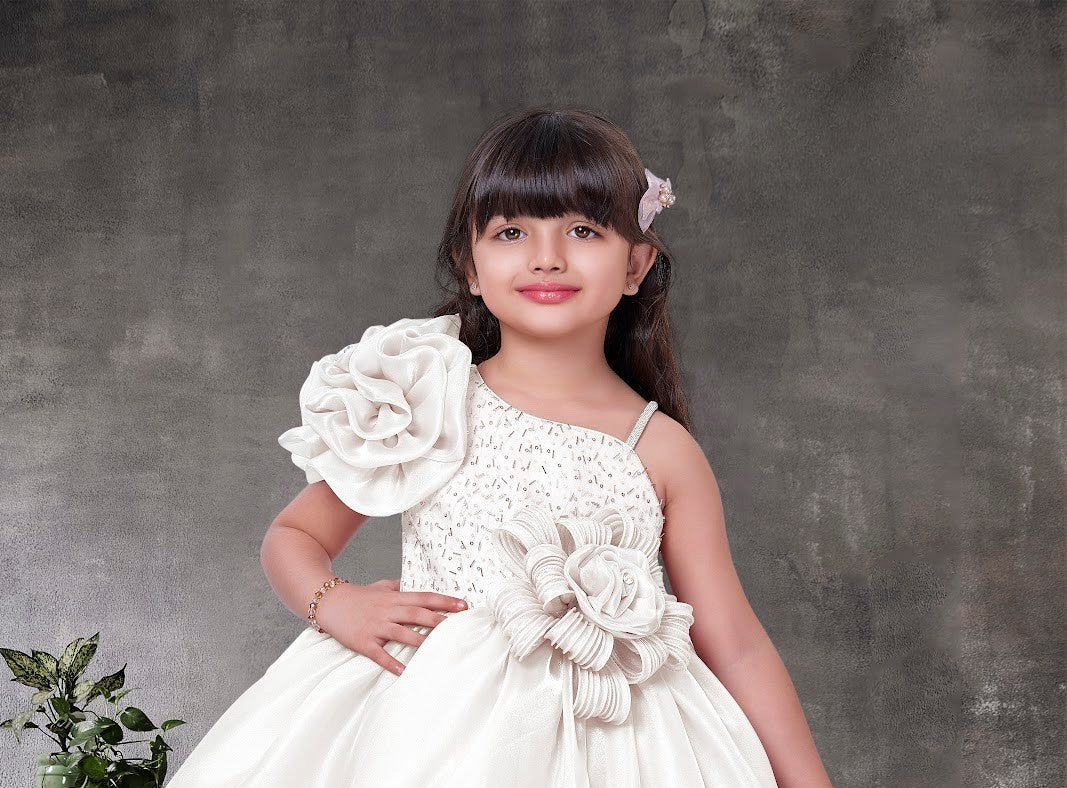 Cream One-Shoulder Designer Party Dress