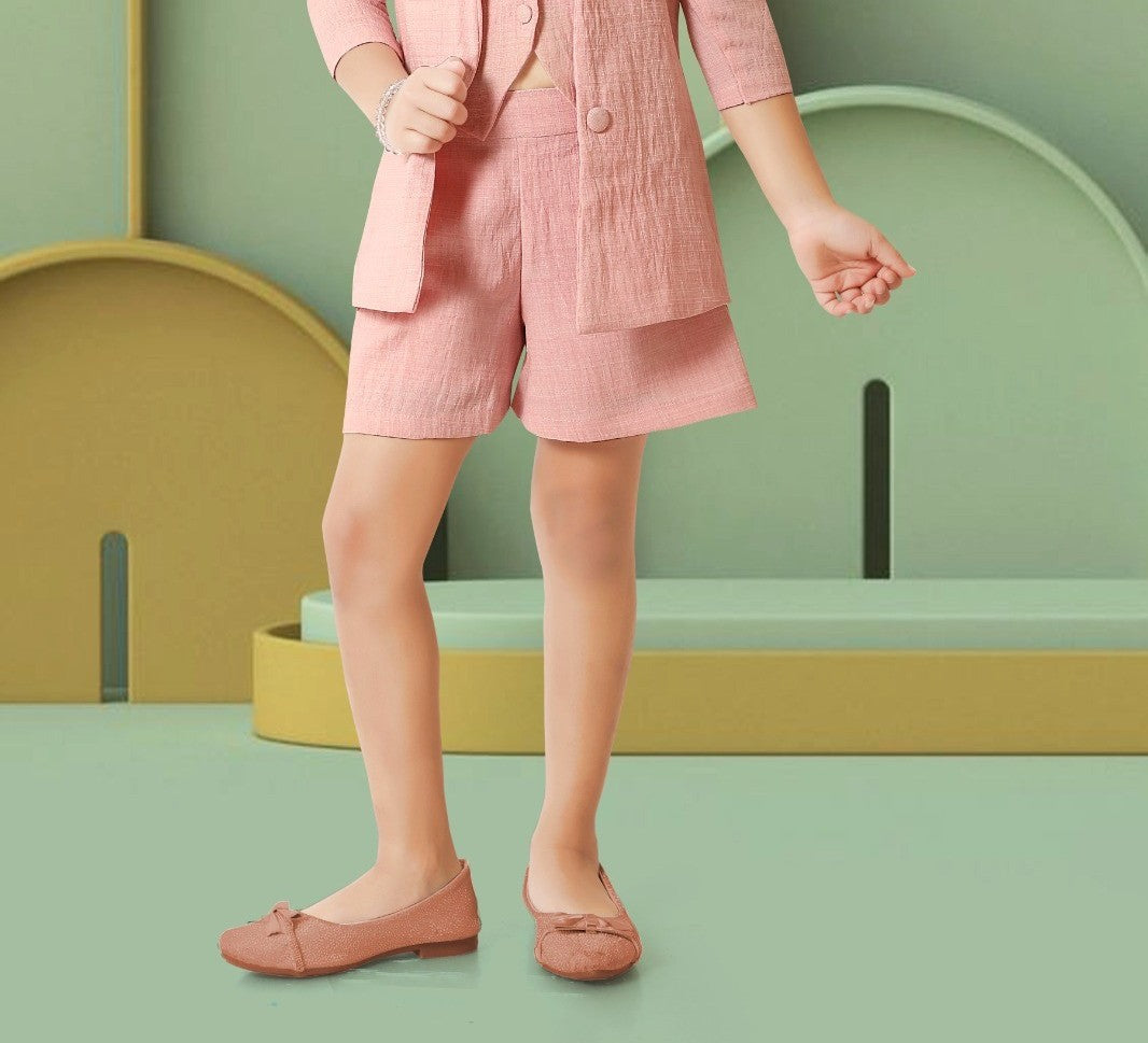 Blush Pink Sleeveless Blazer & Shorts Co-ord Set for Girls