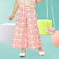 Beige & Pink Floral Co-ord Set with Mini Sling Bag for Girls