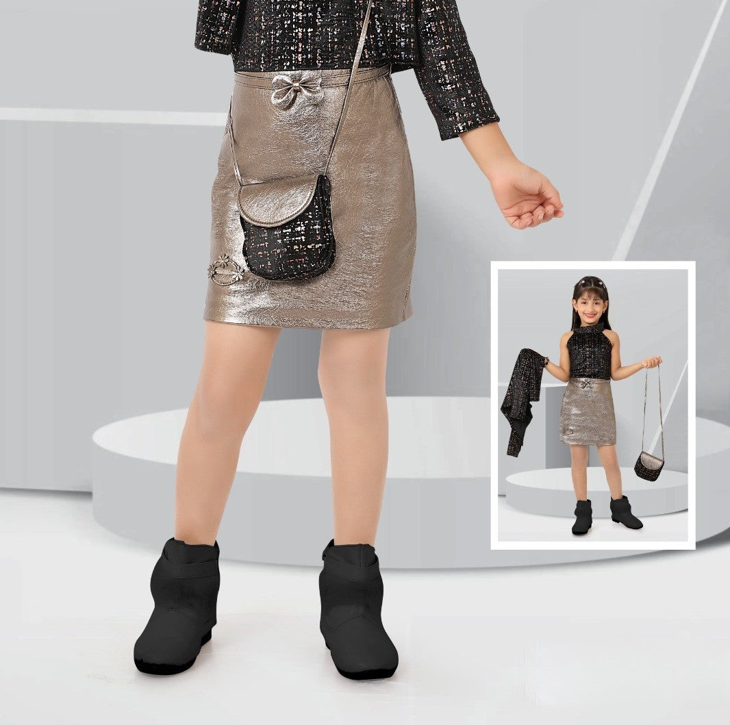 Black & Gold Metallic Co-ord Party Set for Girls