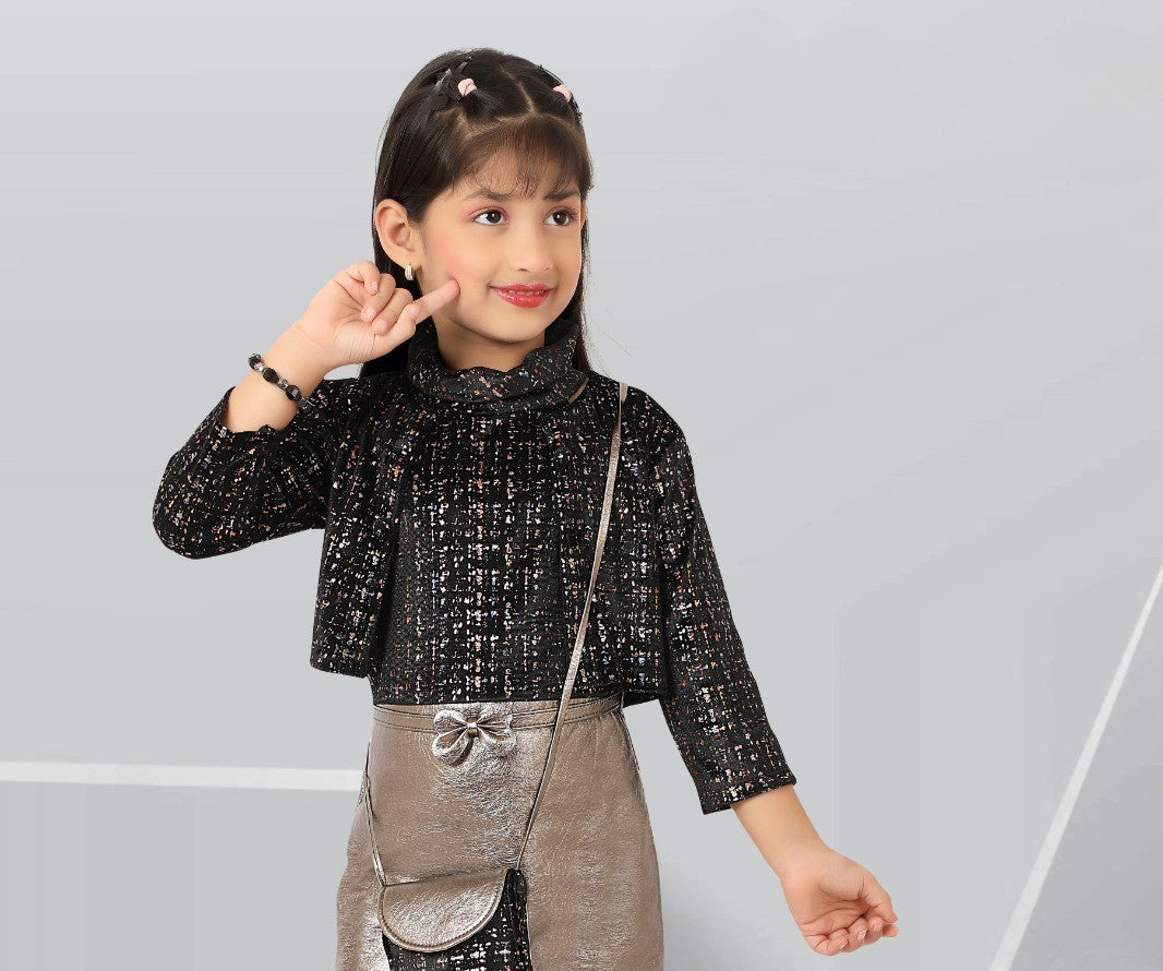 Black & Gold Metallic Co-ord Party Set for Girls