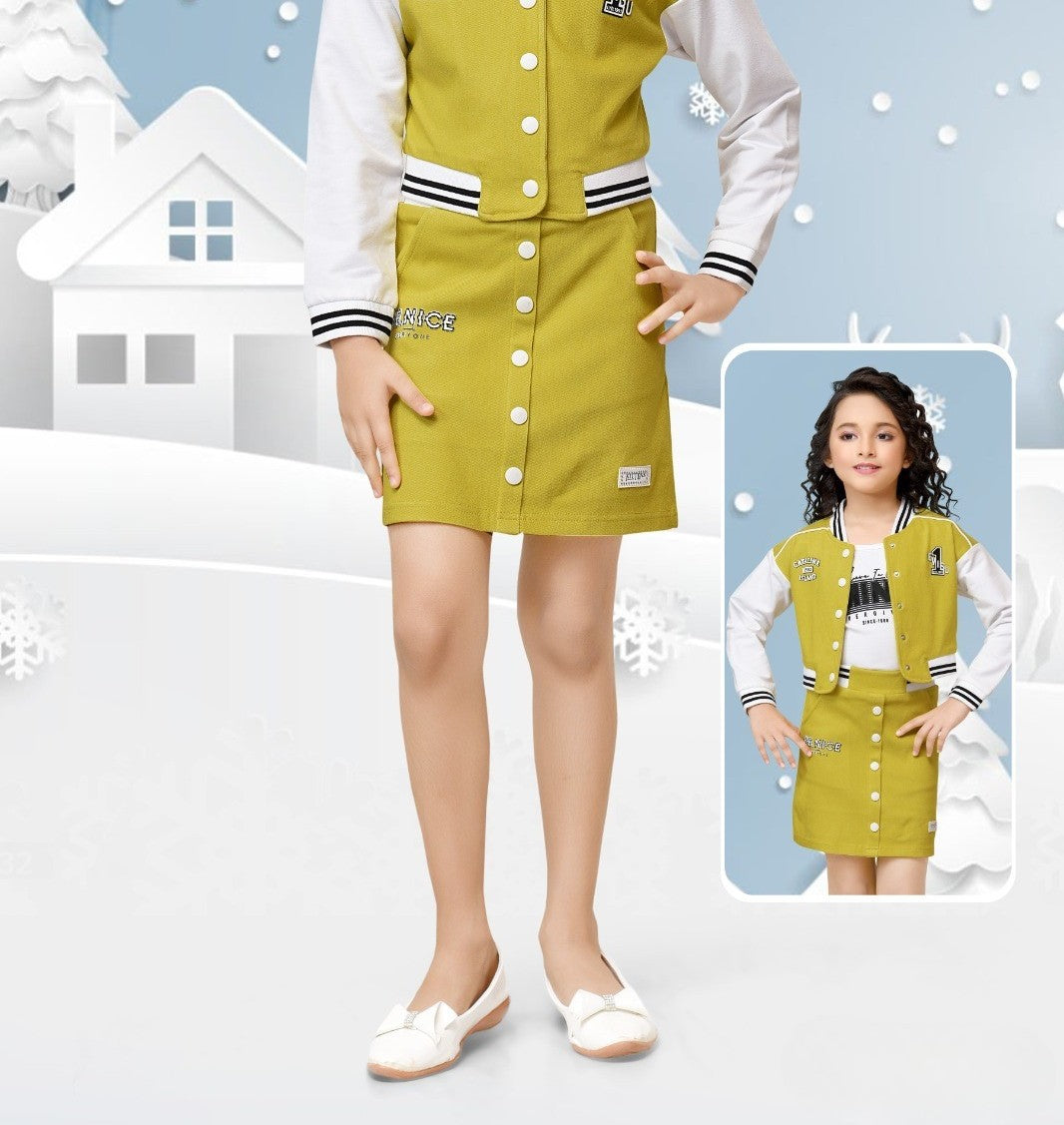 Mustard Varsity Jacket & Skirt Co-ord Set for Girls