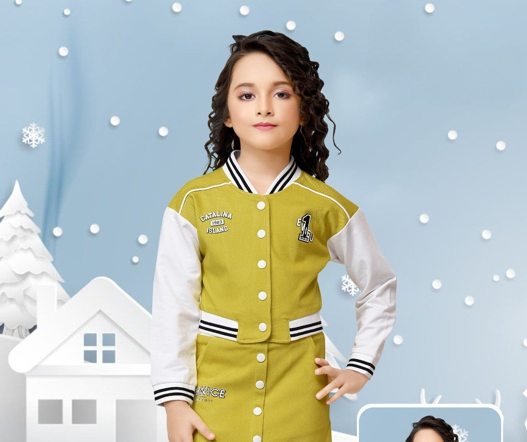 Mustard Varsity Jacket & Skirt Co-ord Set for Girls