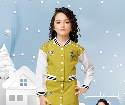 Mustard Varsity Jacket & Skirt Co-ord Set for Girls