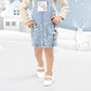 Light Blue Denim Dungaree with Beige Full-Sleeve Top