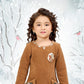 Rust Brown Corduroy Winter Dress with Floral Pocket Detailing
