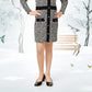 Black & White Geometric Winter Button-Front Dress