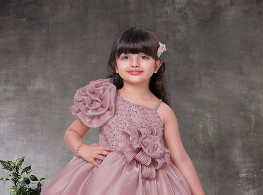 Light Peach One-Shoulder Designer Party Dress