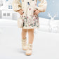 Ivory Floral Embroidered Puff-Sleeve Winter Dress