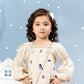 Ivory Floral Embroidered Puff-Sleeve Winter Dress