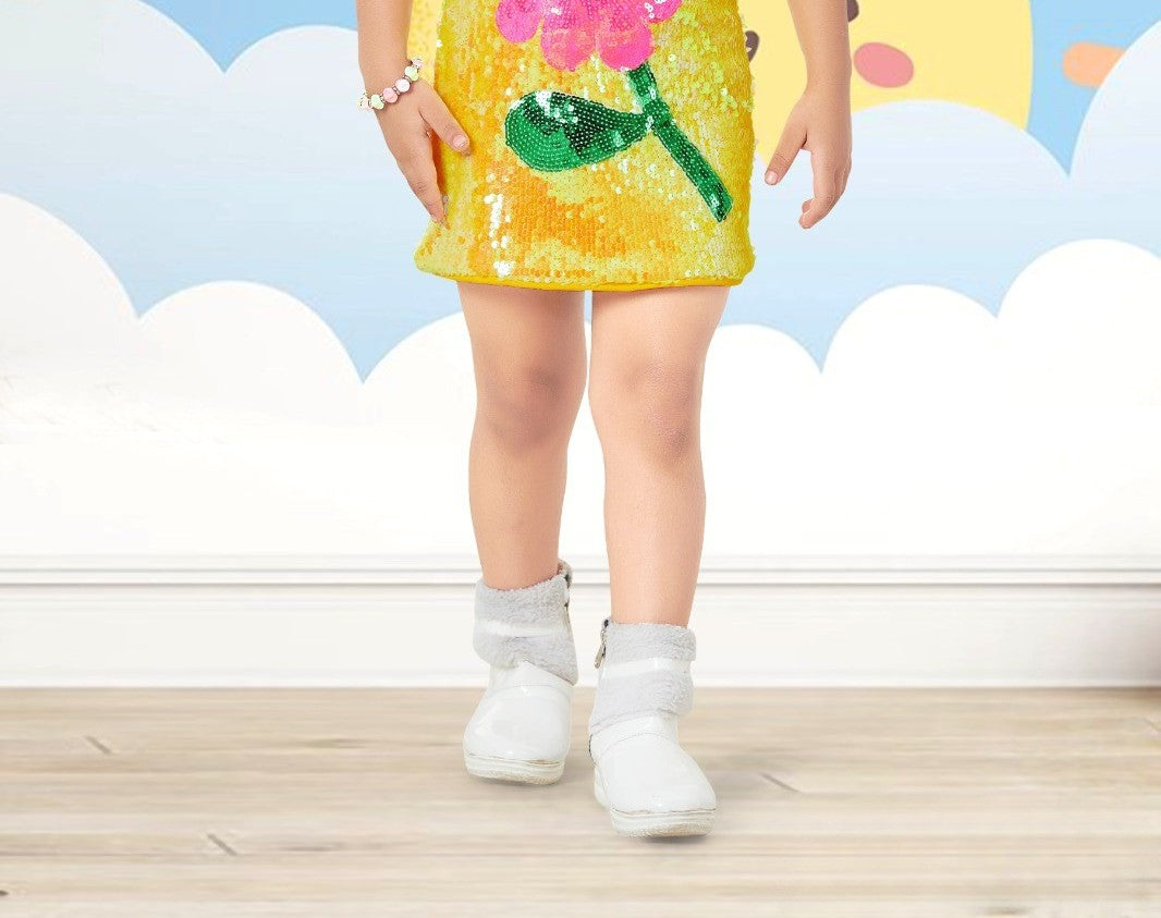 Yellow Sequin Flower Princess Party Dress