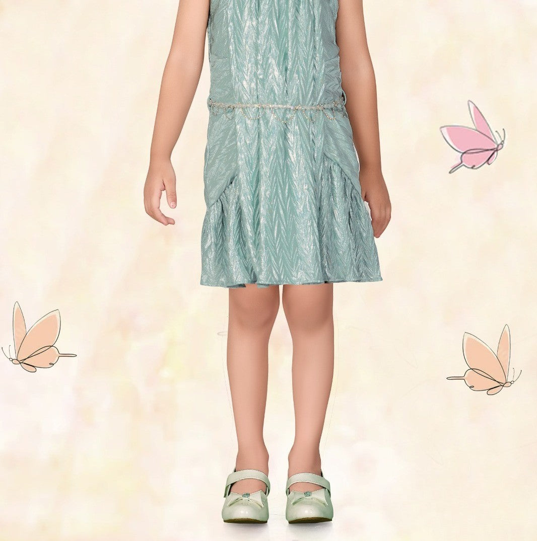 Sea Green Girls’ Sleeveless Gathered Party Dress