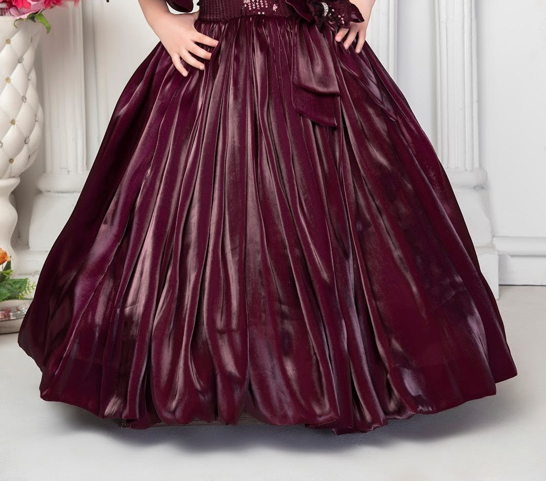 Wine Sequin One-Shoulder Gown