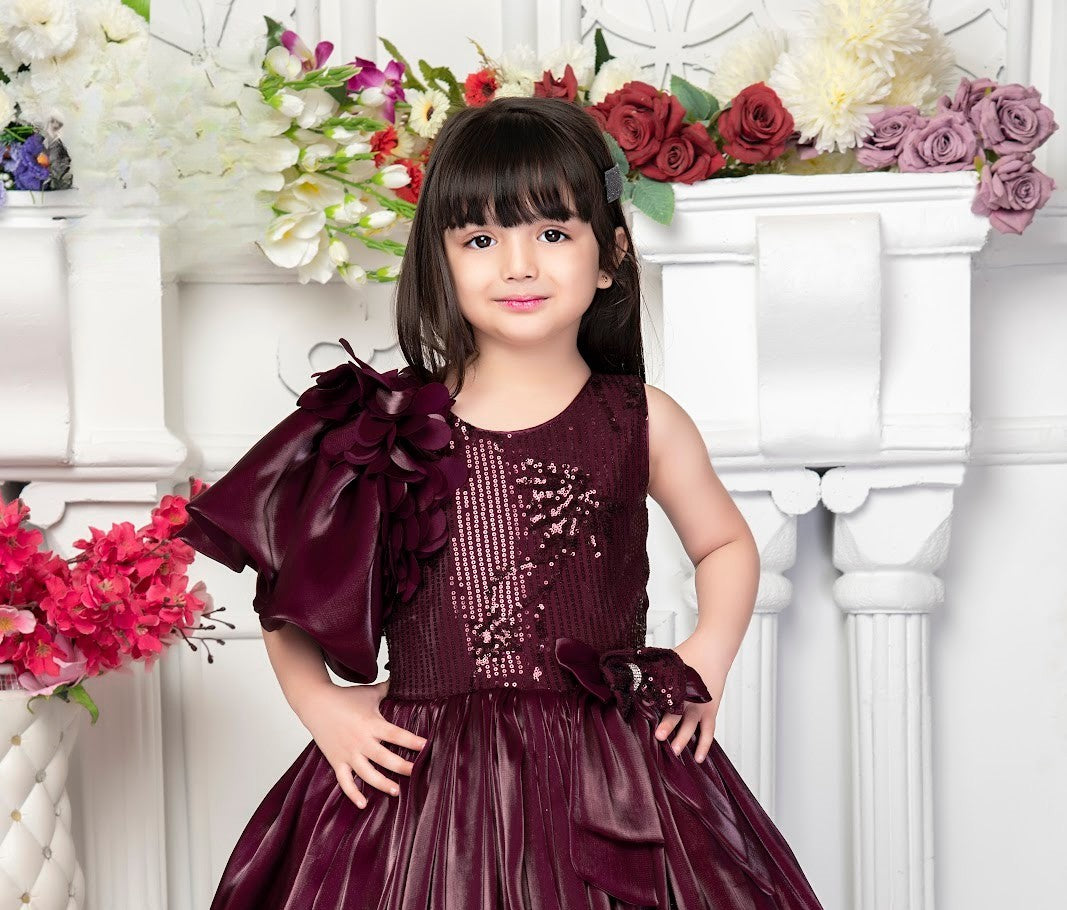 Wine Sequin One-Shoulder Gown