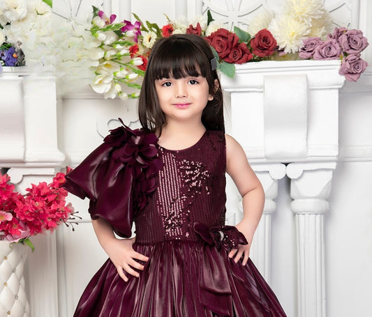 Wine Sequin One-Shoulder Gown