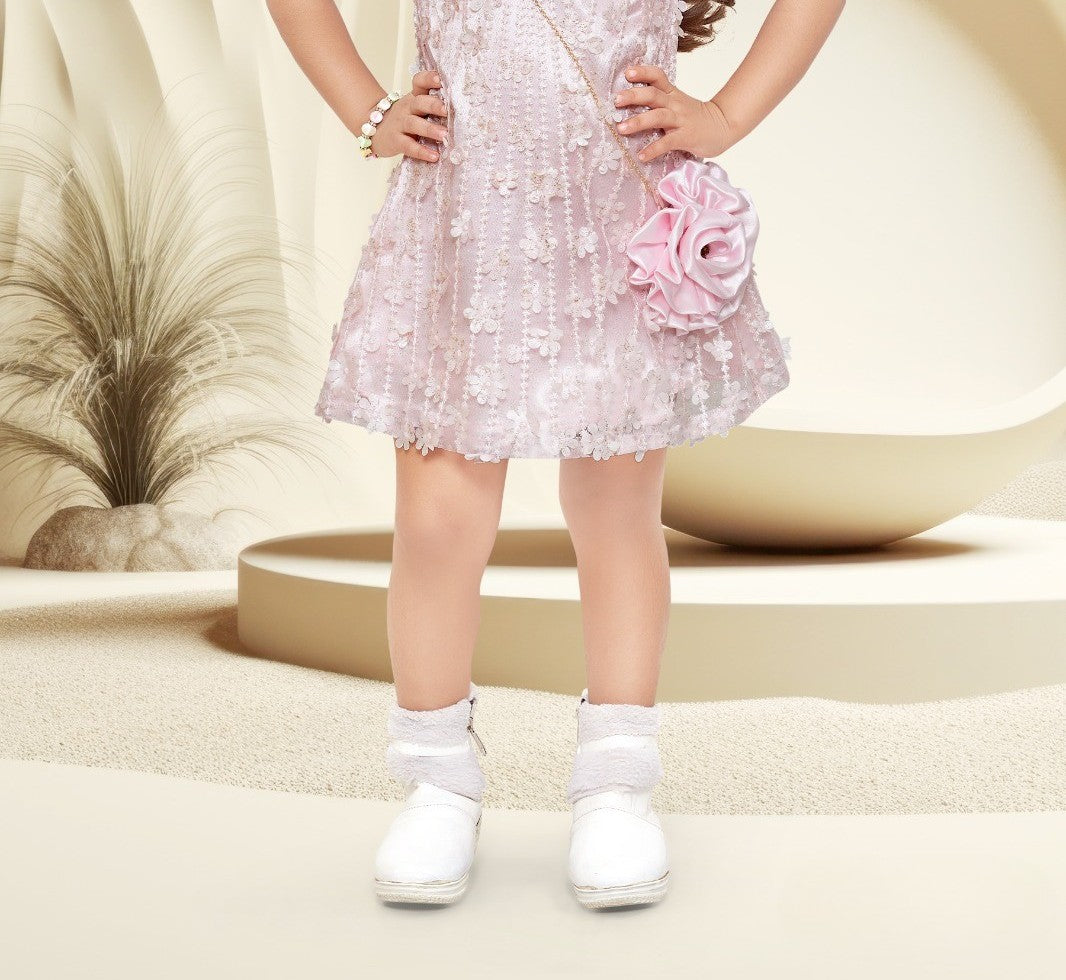 Pink Girls’ Zip-Front Shirt Dress with Crochet Pockets & Fringe