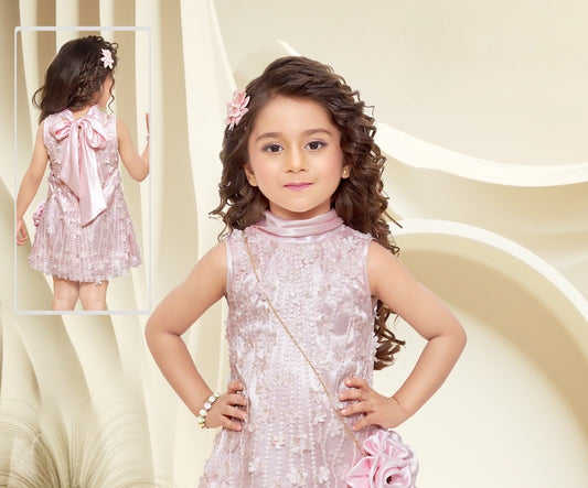 Pink Girls’ Zip-Front Shirt Dress with Crochet Pockets & Fringe