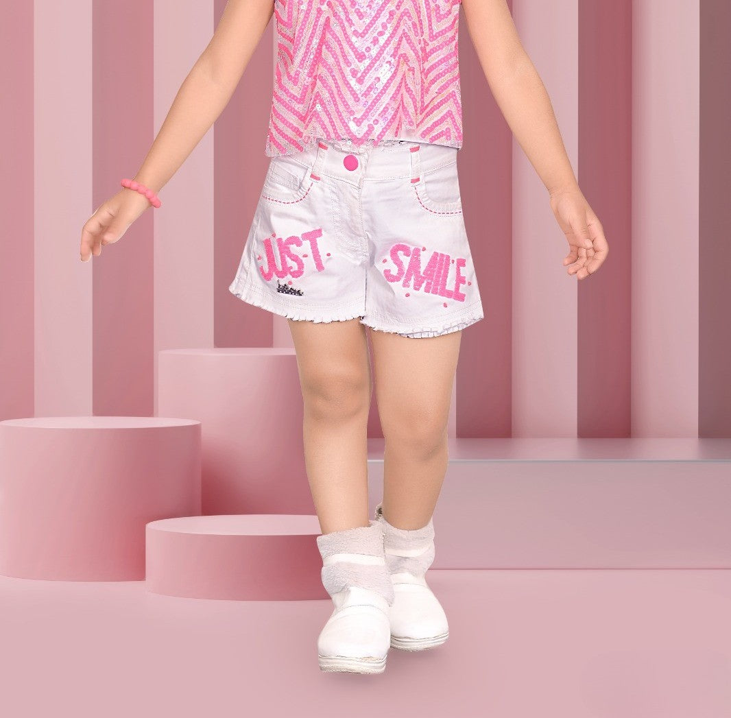 Pink Sequin Halter Top with White Shorts Girls' Casual Party Set