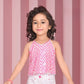Pink Sequin Halter Top with White Shorts Girls' Casual Party Set