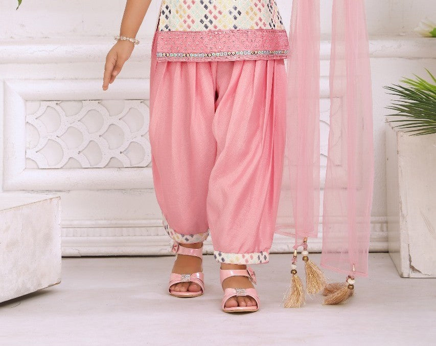 Pink Party Sparkle Patiala Dhoti Set