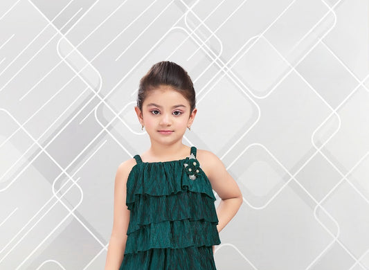 Green Glam Ruffle Layered Party Dress for Girls