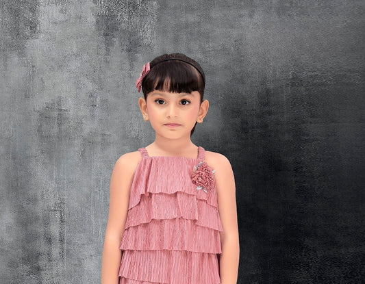 Pink Glam Ruffle Layered Party Dress for Girls