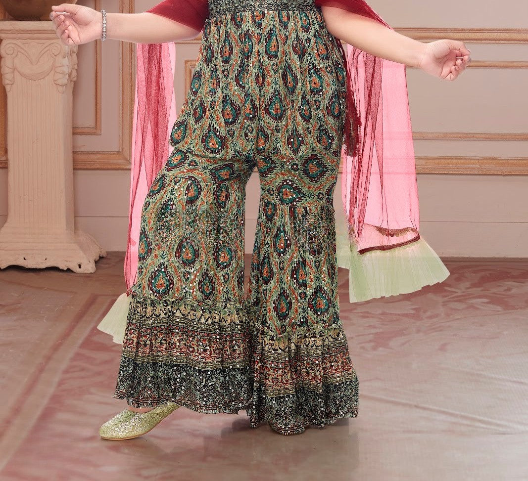 Mehendi Green Mughal Jumpsuit with Dupatta