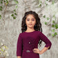 Wine Glam Textured Flower Belt Dress for Girls